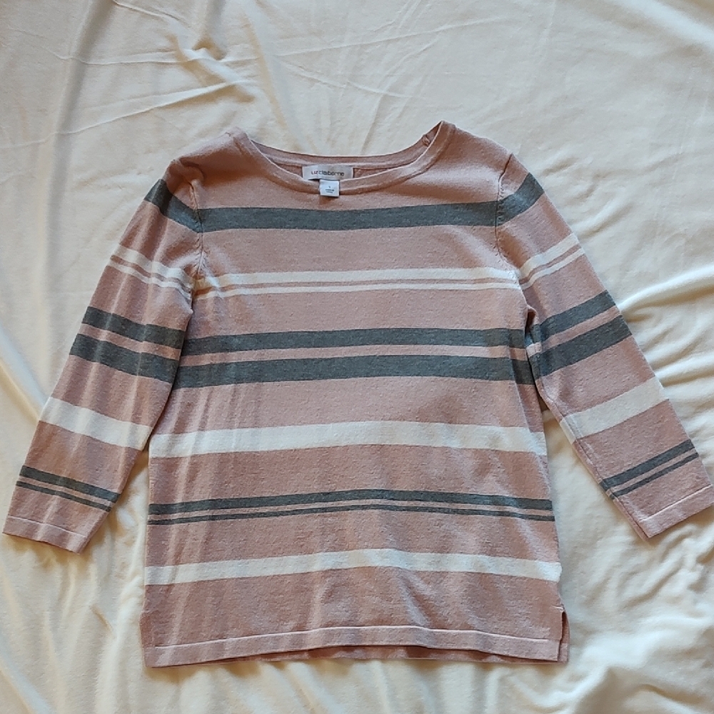 Liz Claiborne Women's Striped Sweater - Pink, Gray, and White